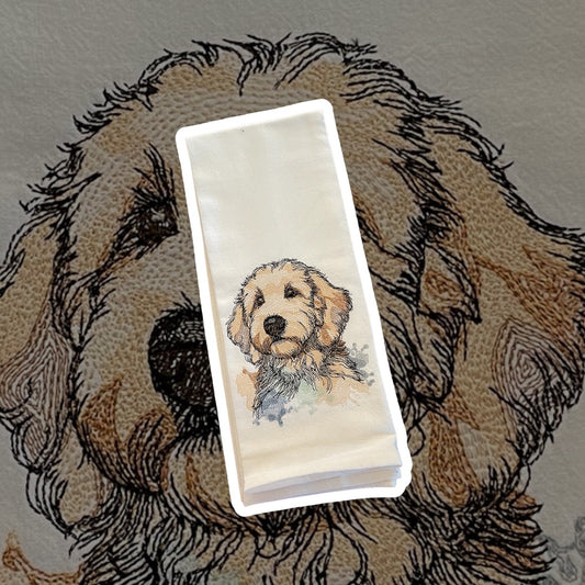 Watercolor Goldendoodle Tea Towel